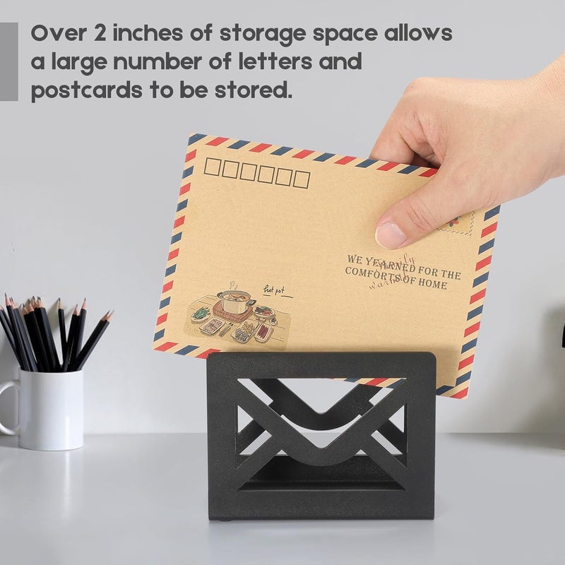 appacare Desktop Metal Mail Holder,Modern Black Letter Organizer for Desk with Cutout Envelope Design,Home and Office Envelope and Document Storage Rack (Black) - Image 3